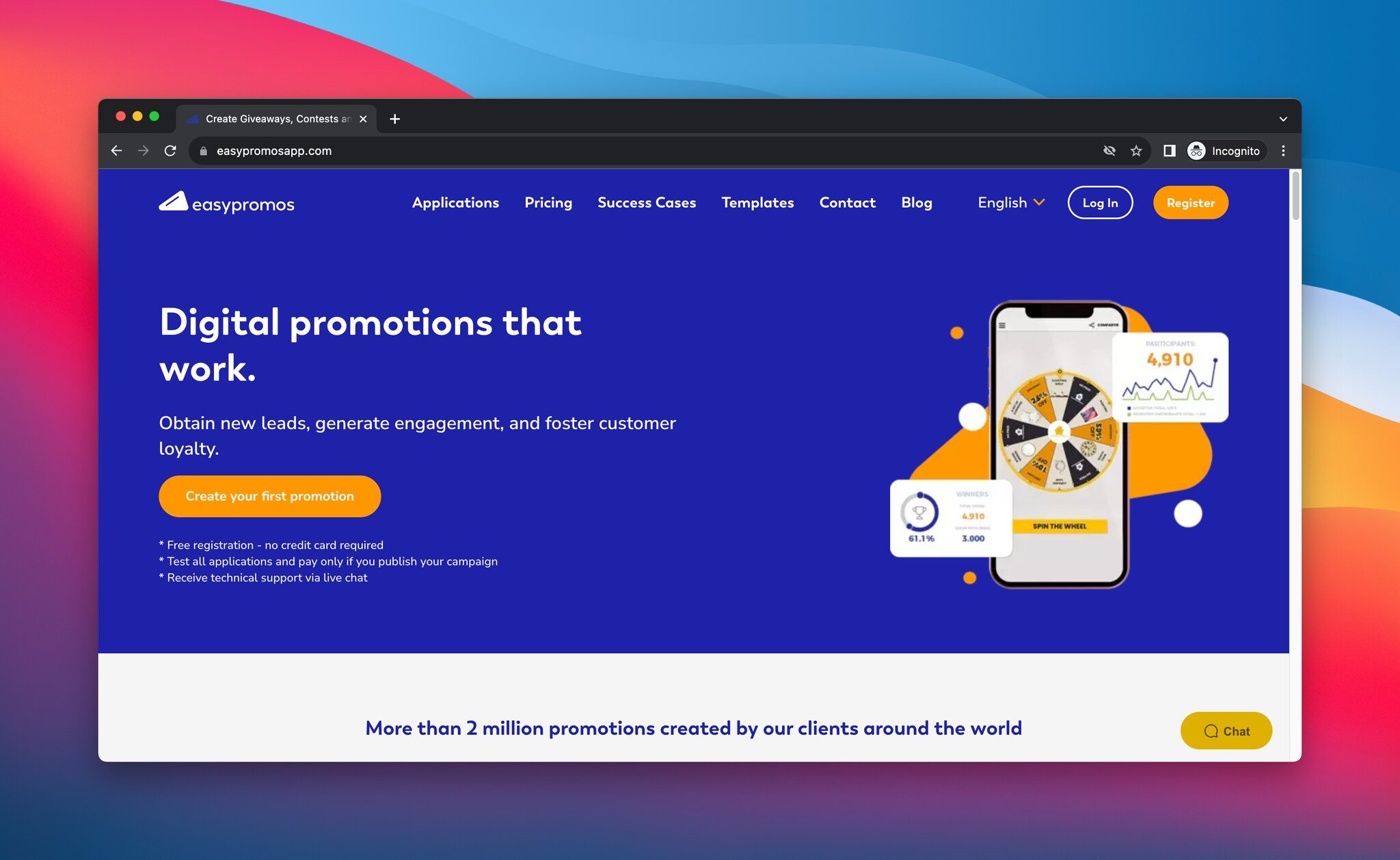 a screenshot of the landing page of Easypromos, which is a giveaway tool