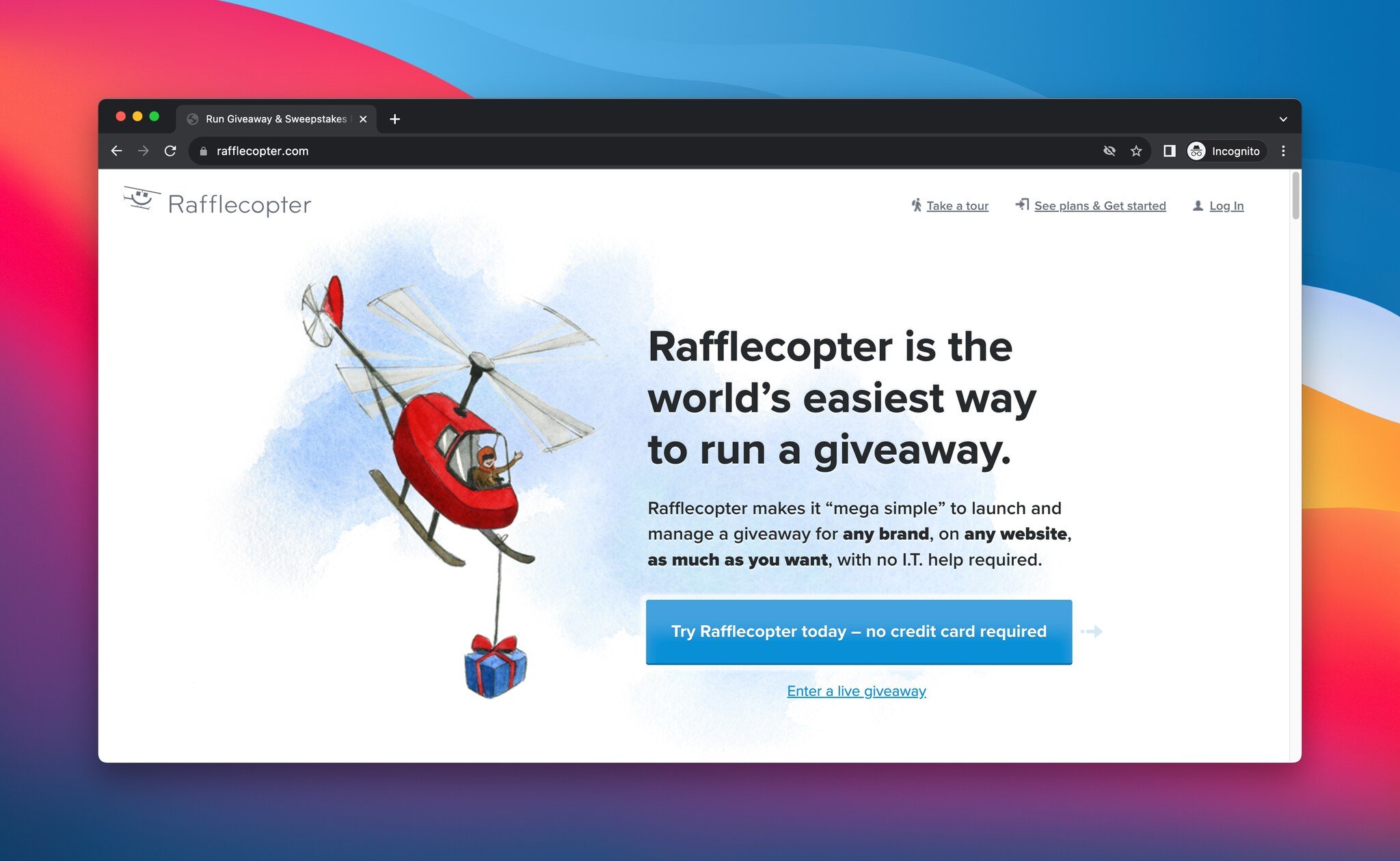 a screenshot of the landing page of Rafflecopter, which is a giveaway tool