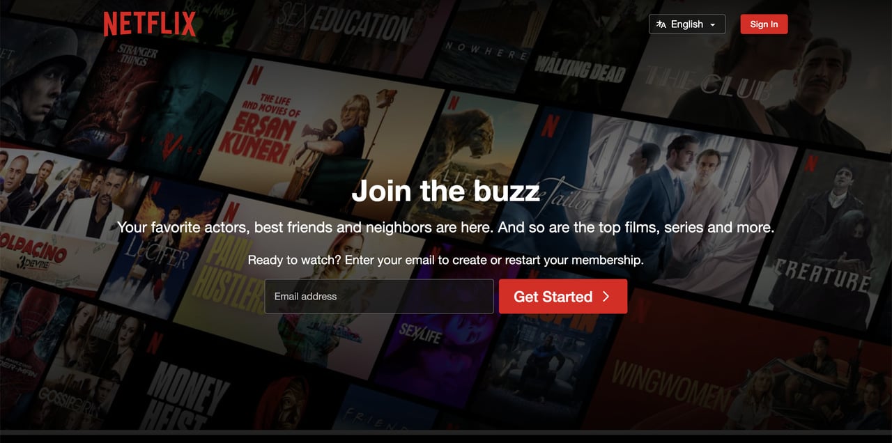 Netflix homepage with a movie-based background