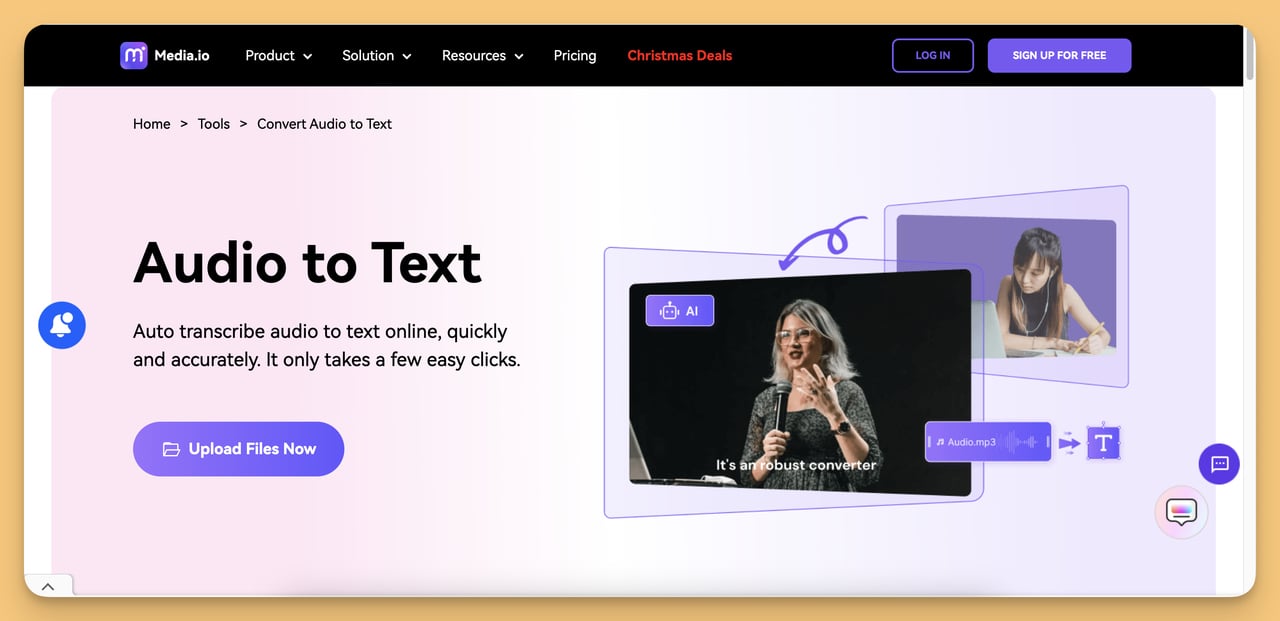 audio to text converter mediaio homepage
