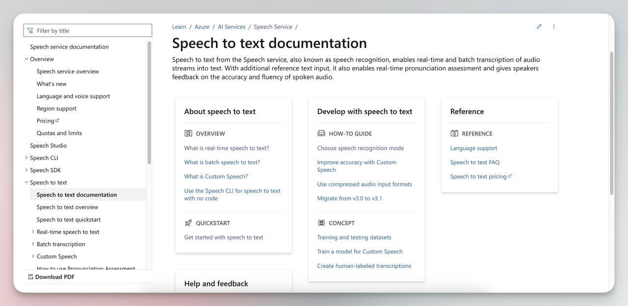 audio to text converter microsoft azure documentation