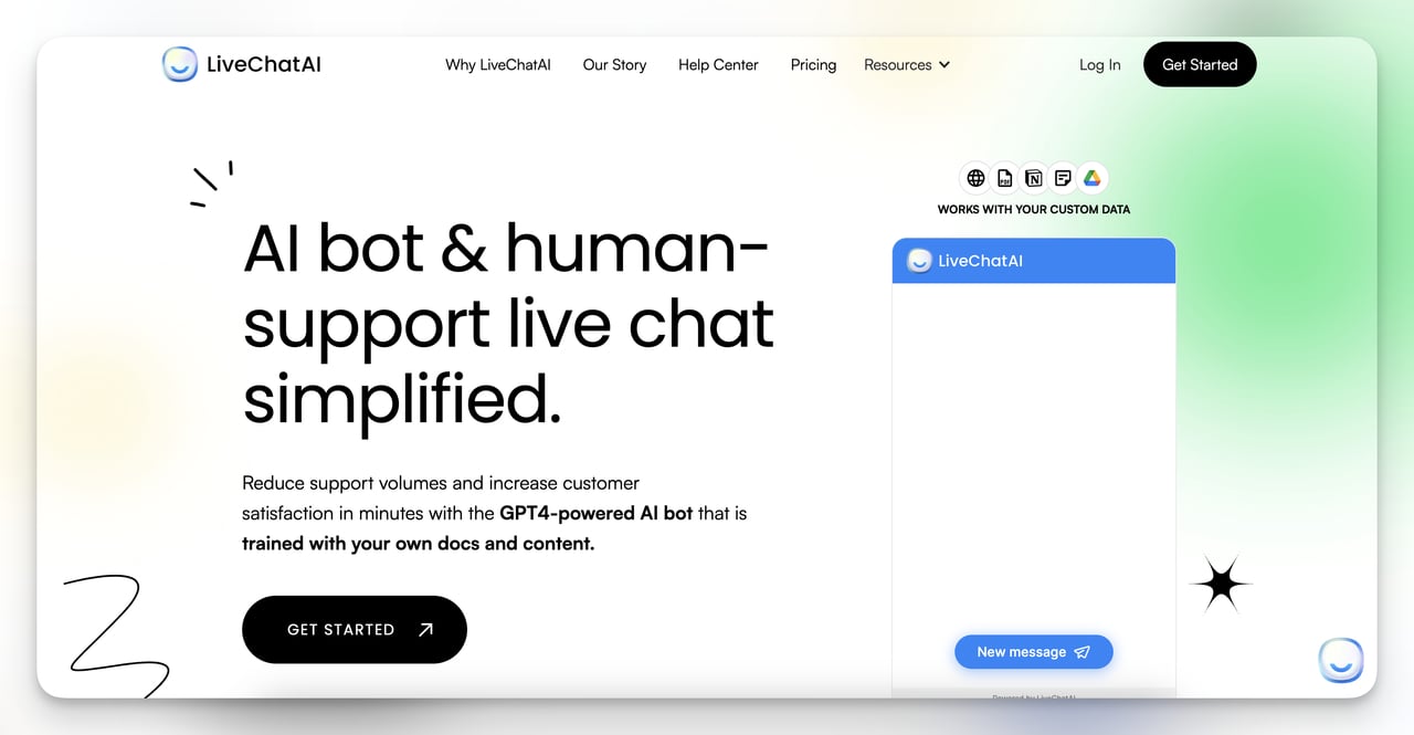 livechatai homepage initial view