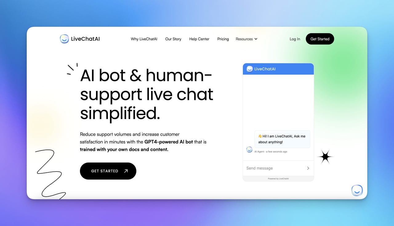 LiveChatAI homepage which is an AI bot that you can use for your SaaS business