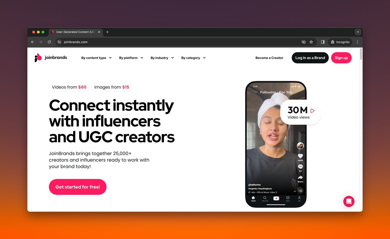 ugc platform joinbrands homepage