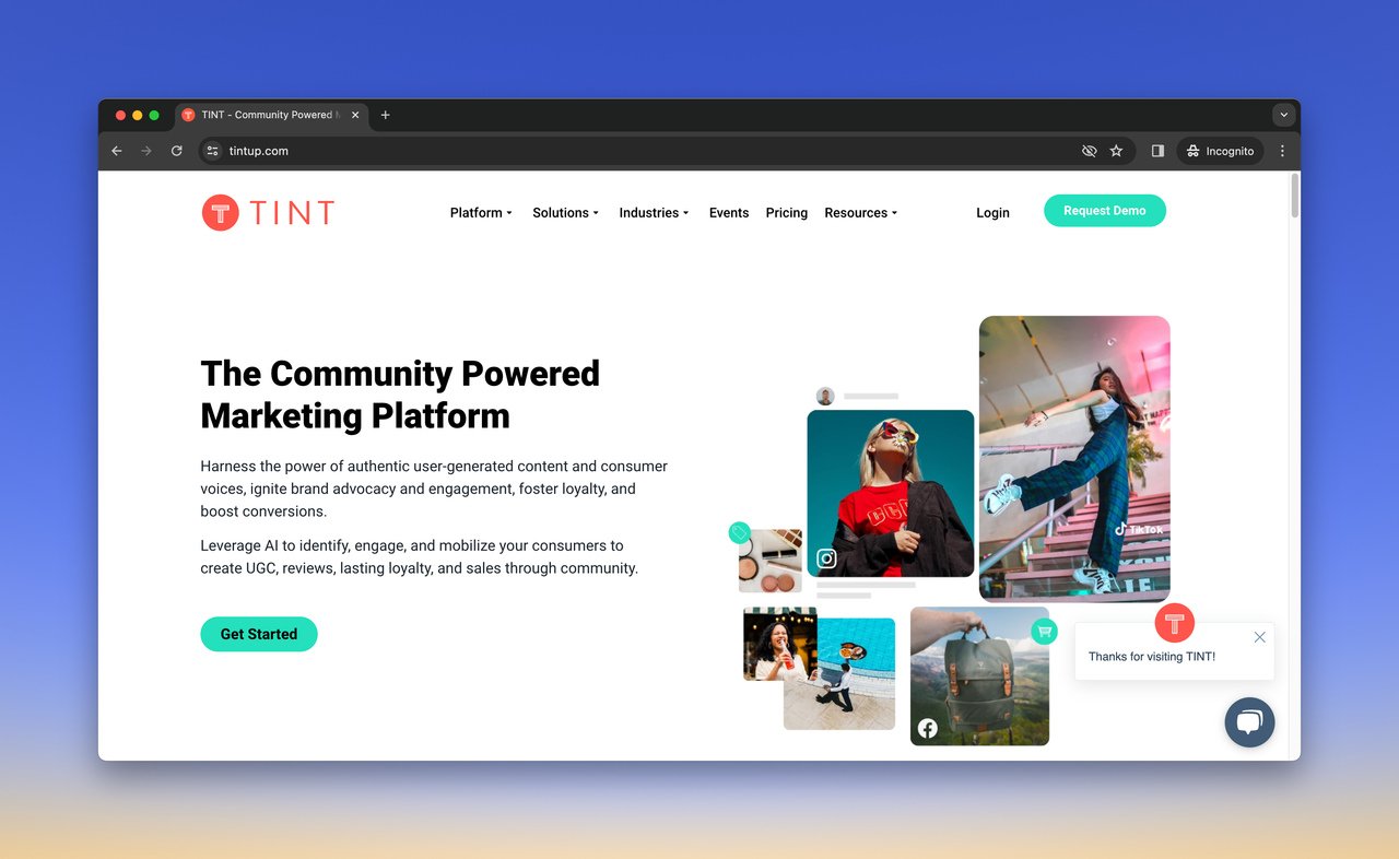 ugc platform tint home page with blue background