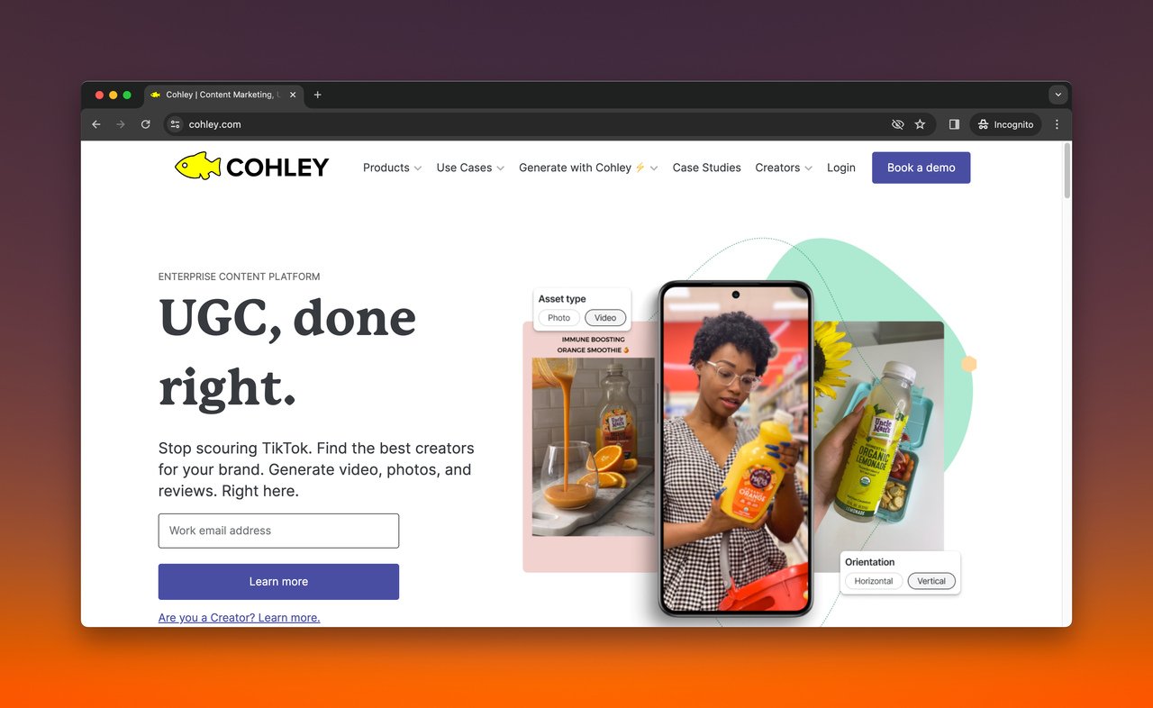 ugc platform cohley homepage