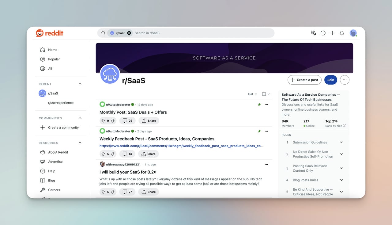 SaaS community of Reddit