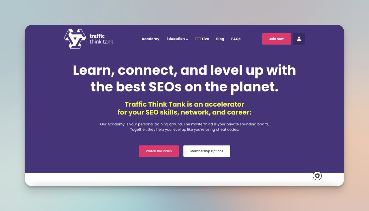 Traffic Think Tank-homepage with a striking above-the-fold