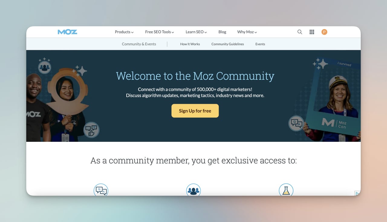 Moz community with a welcoming banner