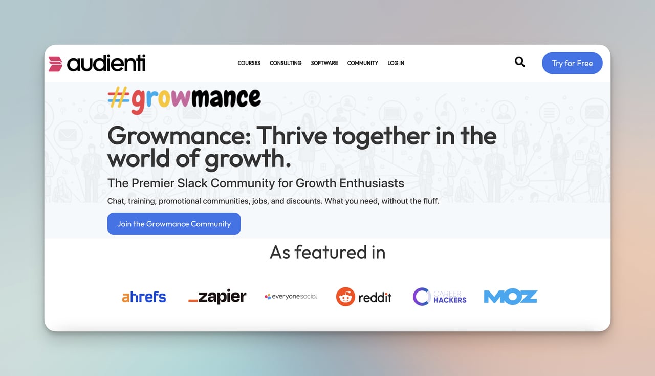 Growmance community with entertaining background