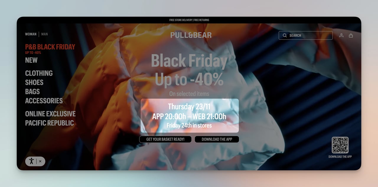 pull&bear website landing page dynamic content example with black friday announcement