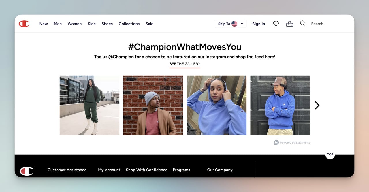 champion ugc social integration example for personalization in the website