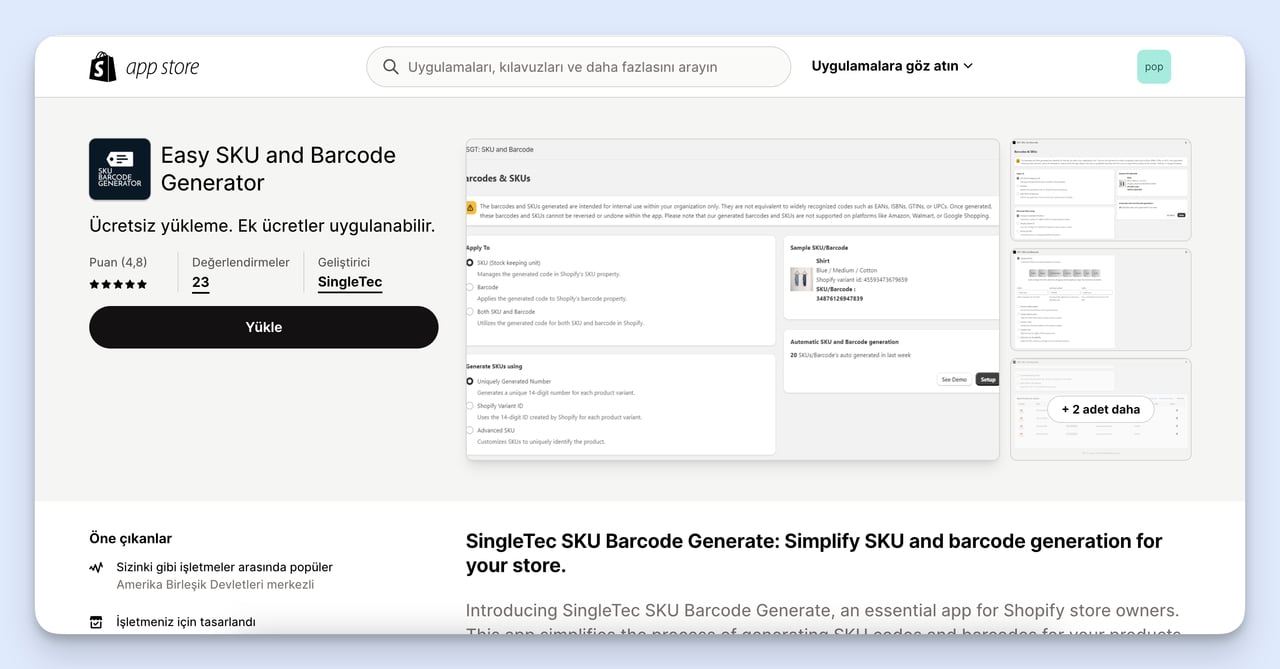 SingleTec SKU Barcode Generate Tool app store view