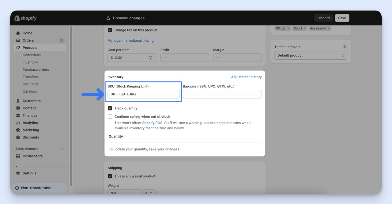 Adding SKU to product variant input SKU step