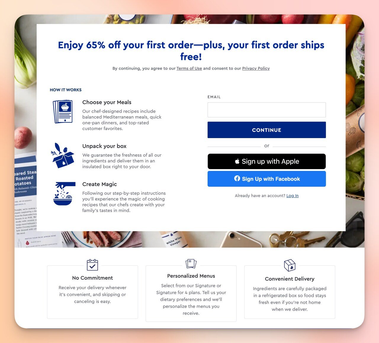 blue apron first orders offer into the optin page