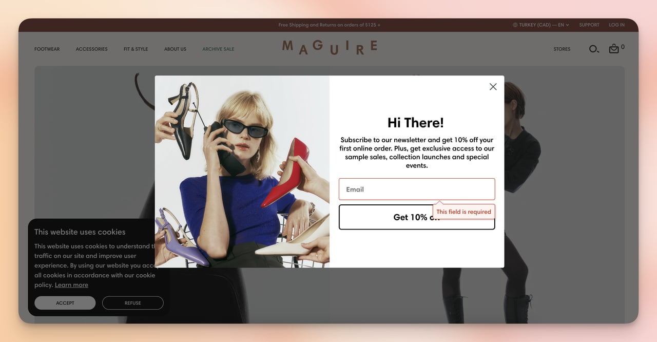 shopify store maguire popup optin page