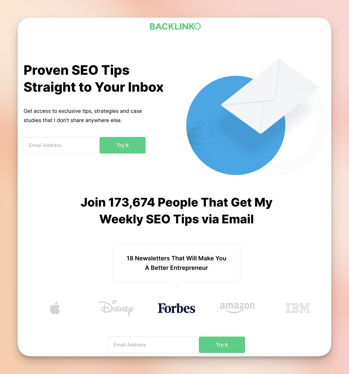 backlinko newsletter optin page example