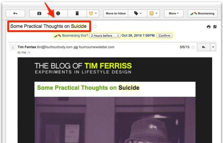 Controversial Subject Line Example: Tim Ferriss