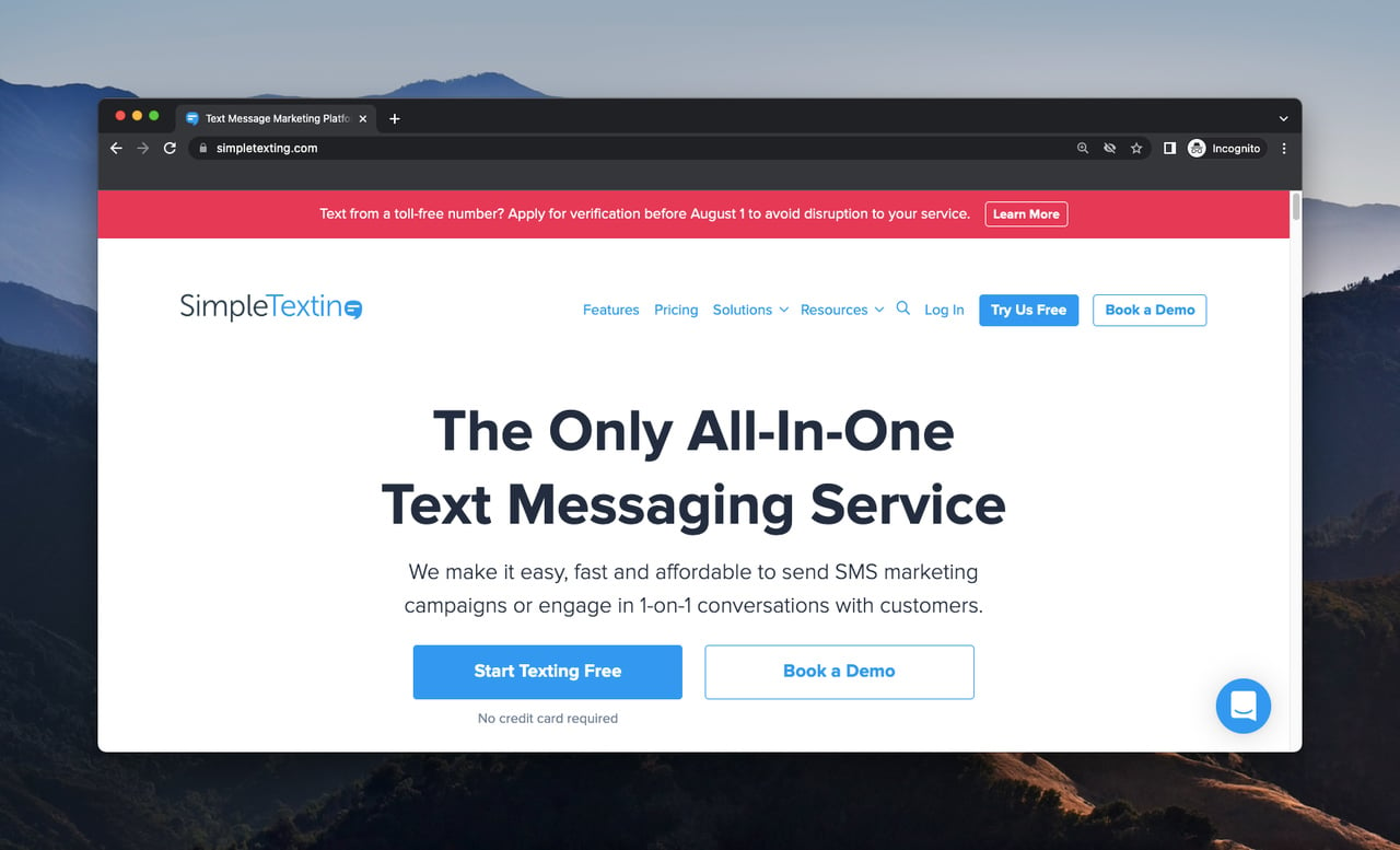 homepage of Simple Texting which is an SMS marketing software