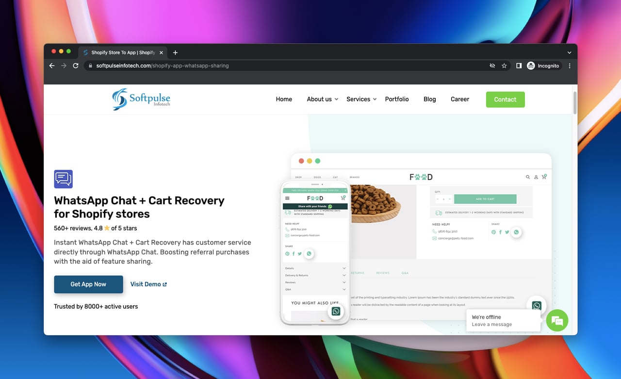 homepage of Whatsapp Chat Cart Recovery, which is a Shopify social share app