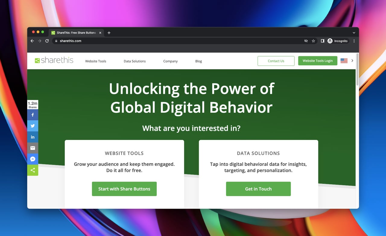 homepage of ShareThis Share Buttons which is a Shopify social share app