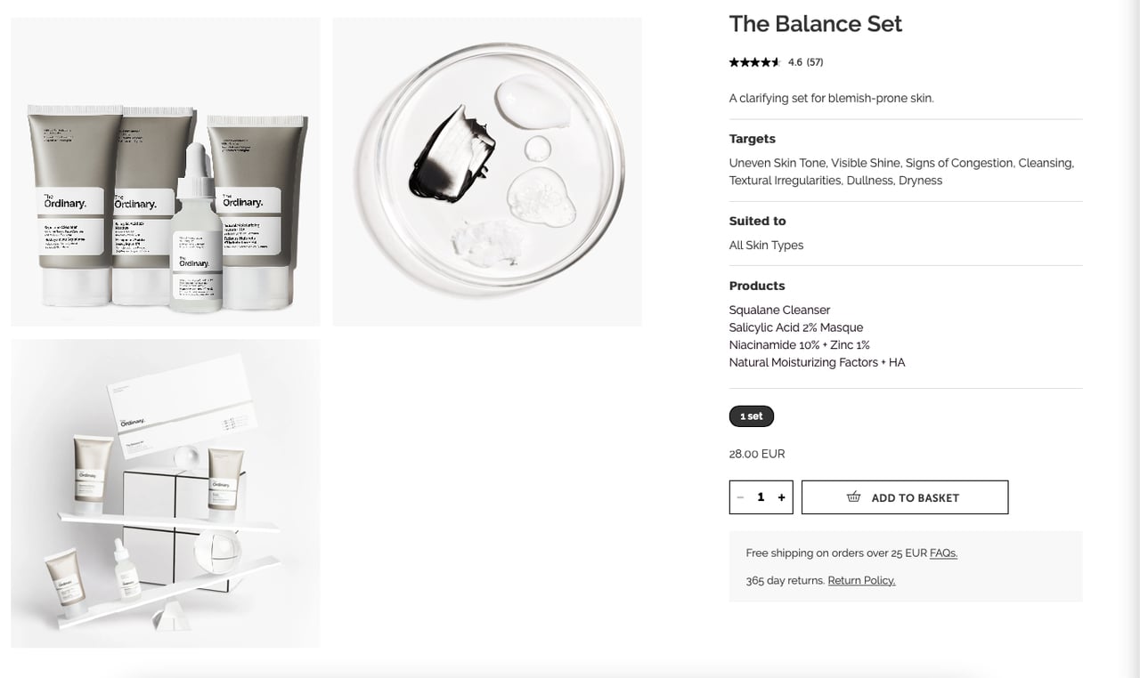 The Ordinary's product bundling that includes skincare set