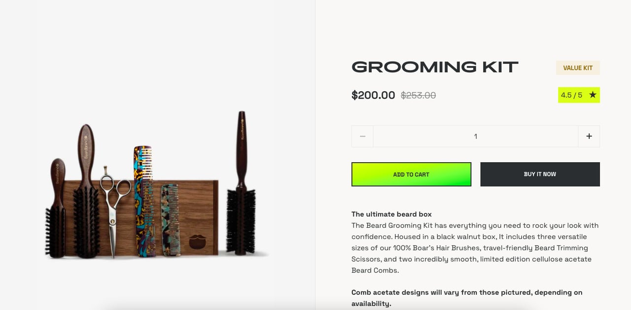 BeardBrand's product bundle that includes grooming kit