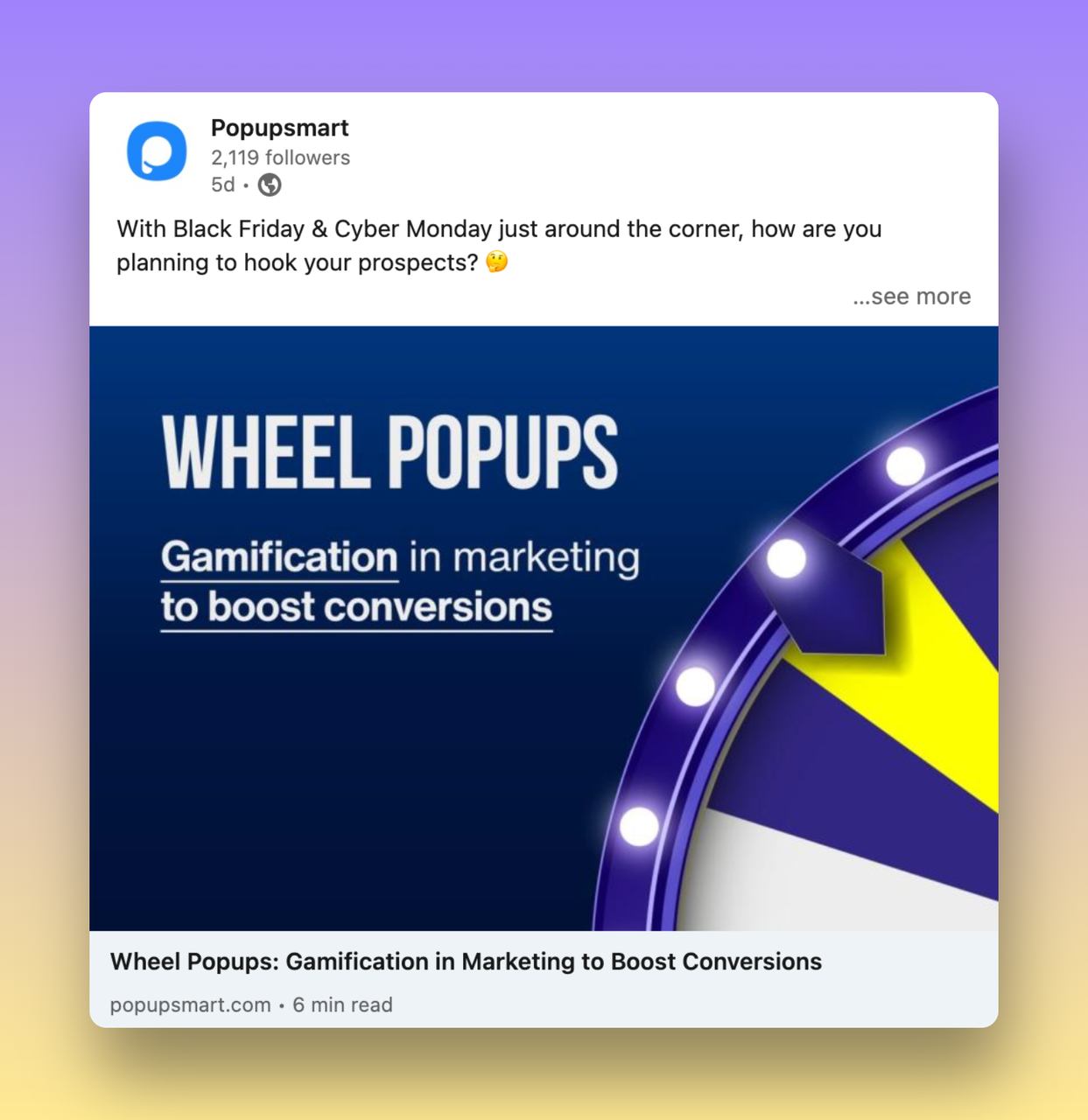 a Popupsmart gamification blog post on Twitter showing the Open Grapg Image and title 