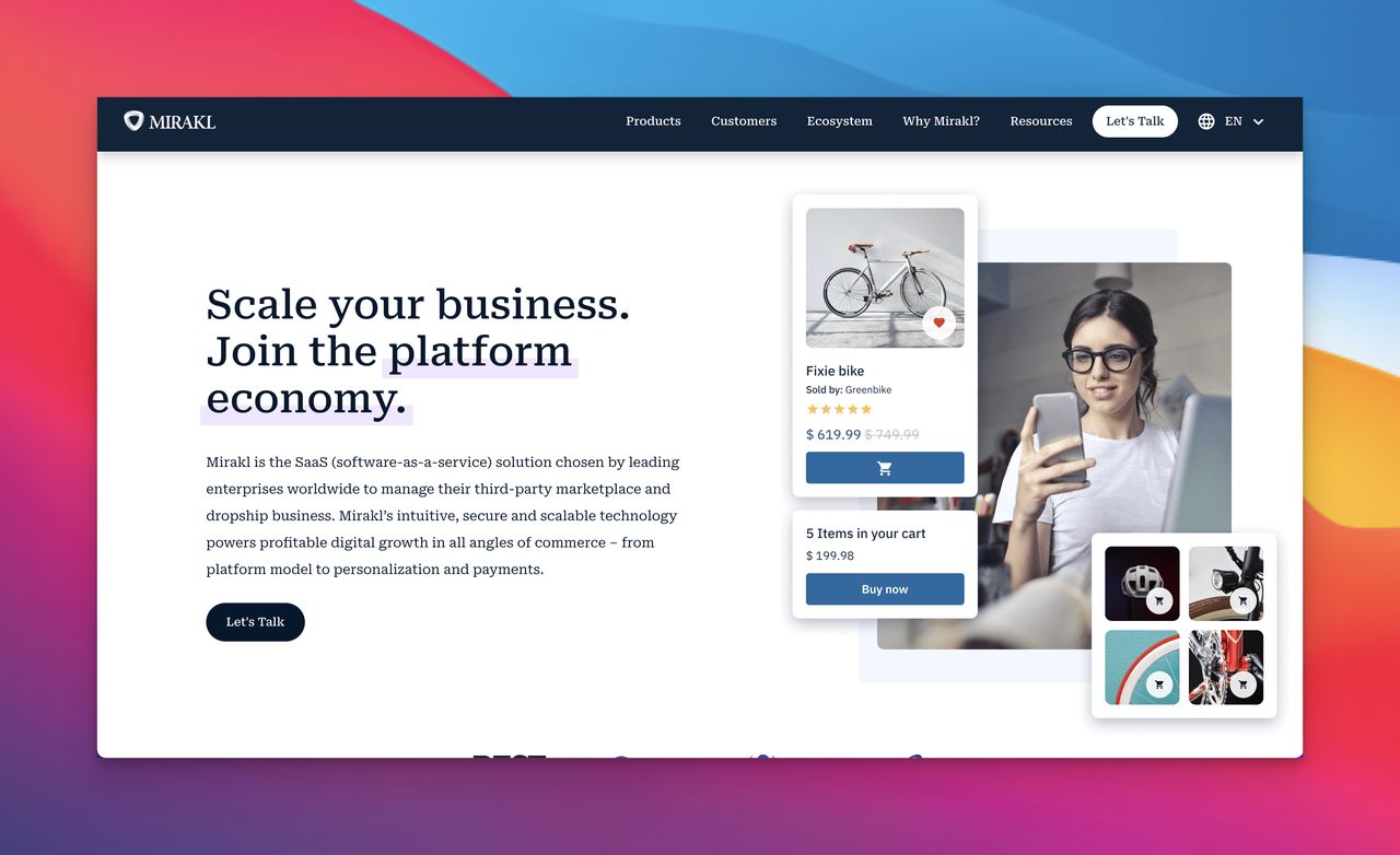 Mirakl Inc multi vendor marketplace platform homepage