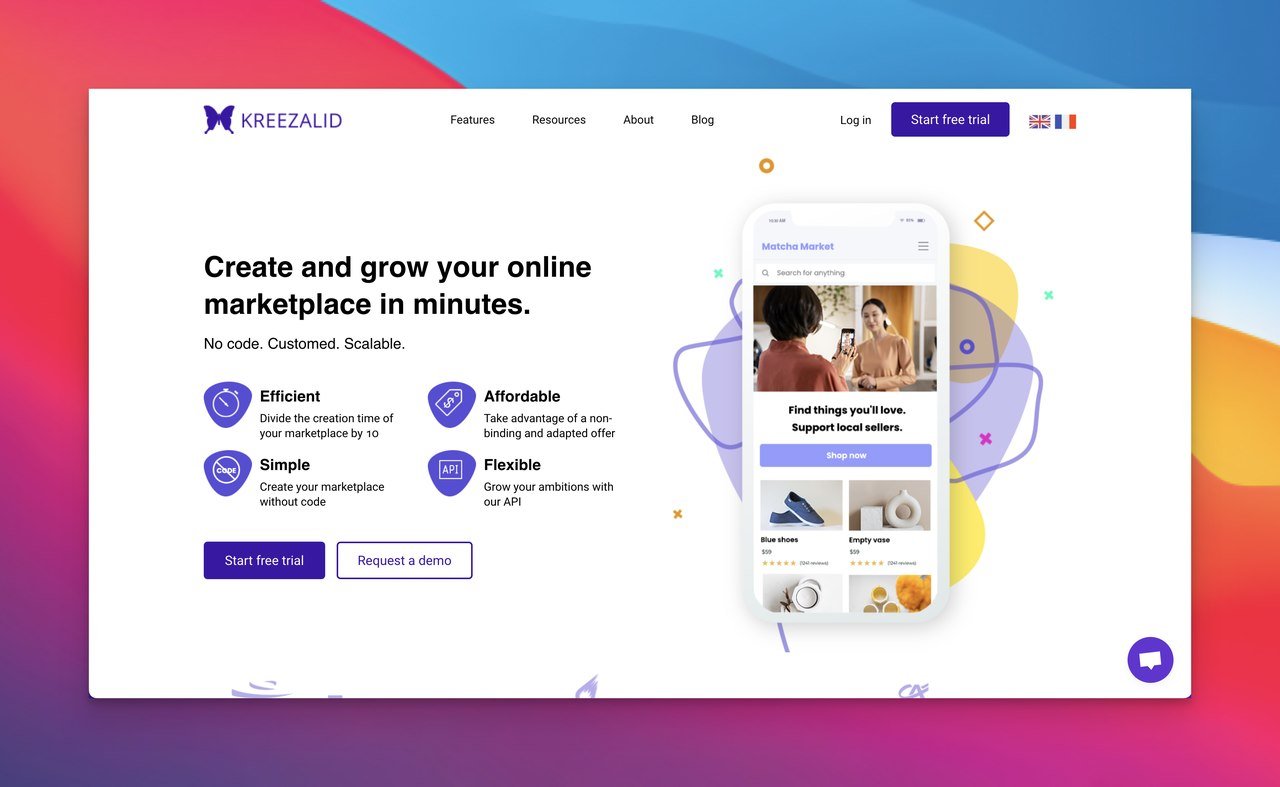 Kreezalid multi vendor marketplace platform homepage