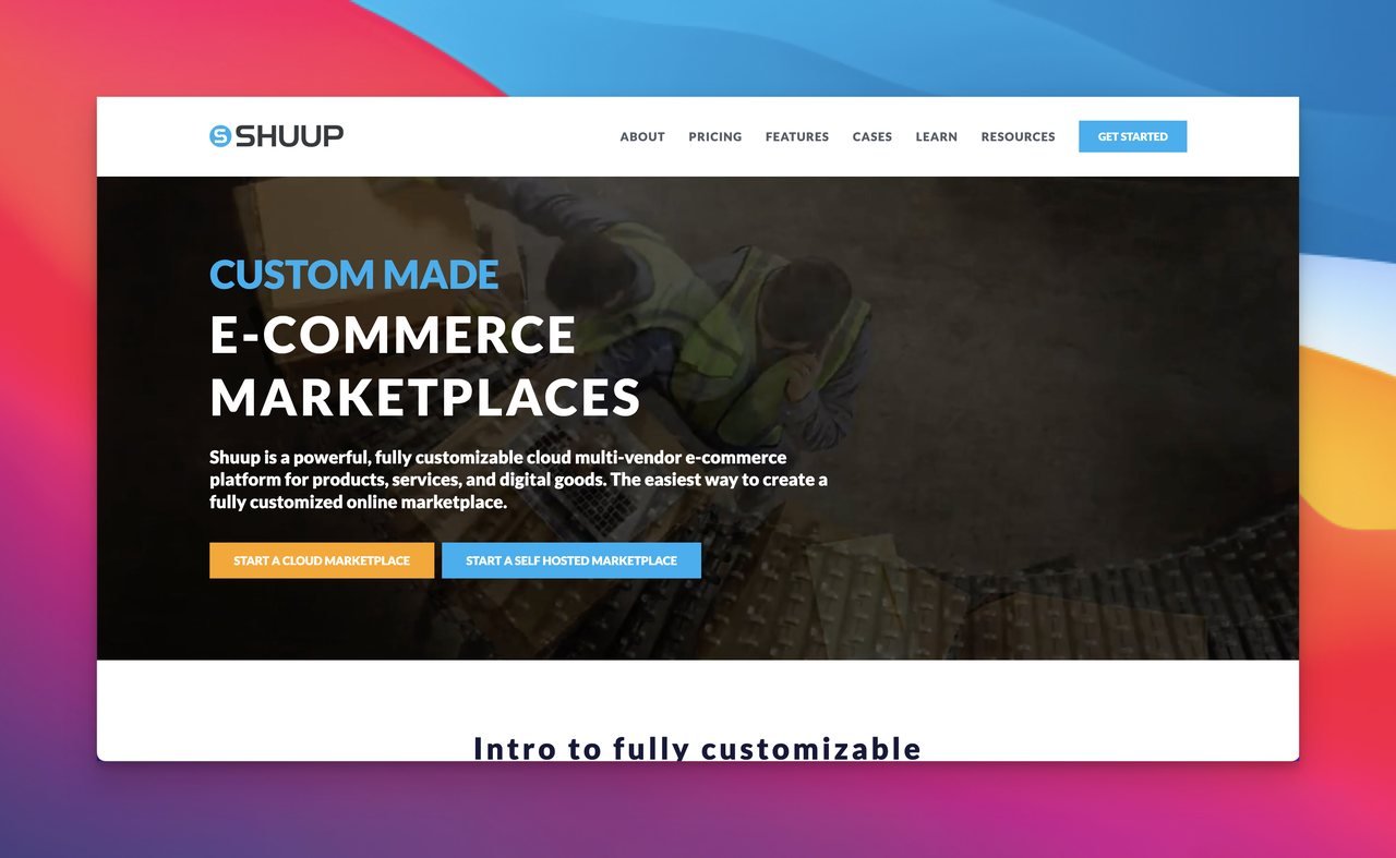 Shuup multi vendor marketplace platform homepage