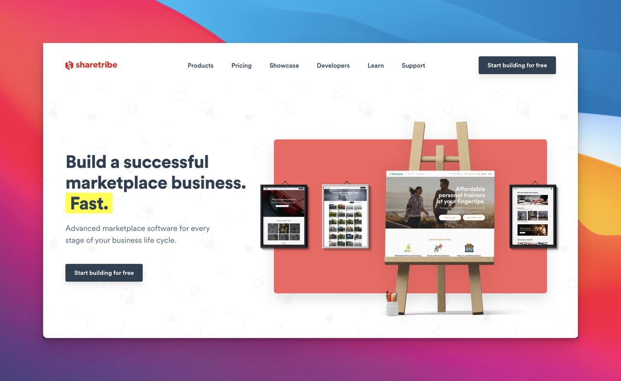 Sharetribe multi vendor marketplace platform homepage