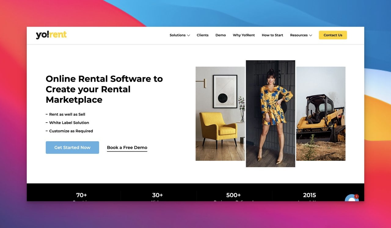 Yo!Rent multi vendor marketplace platform homepage