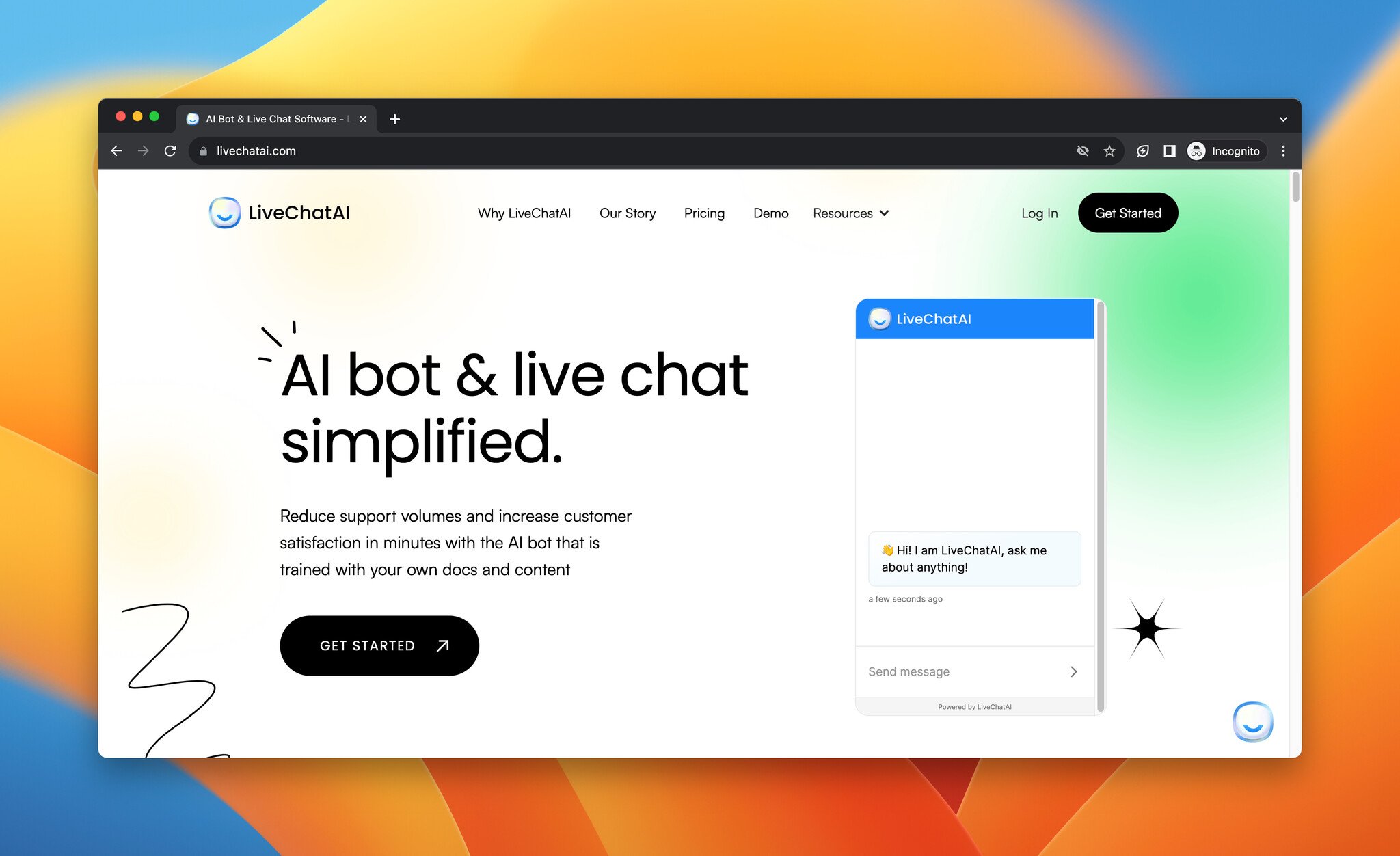 a screenshot of the landing page of LiveChatAI, AI lead generation tool