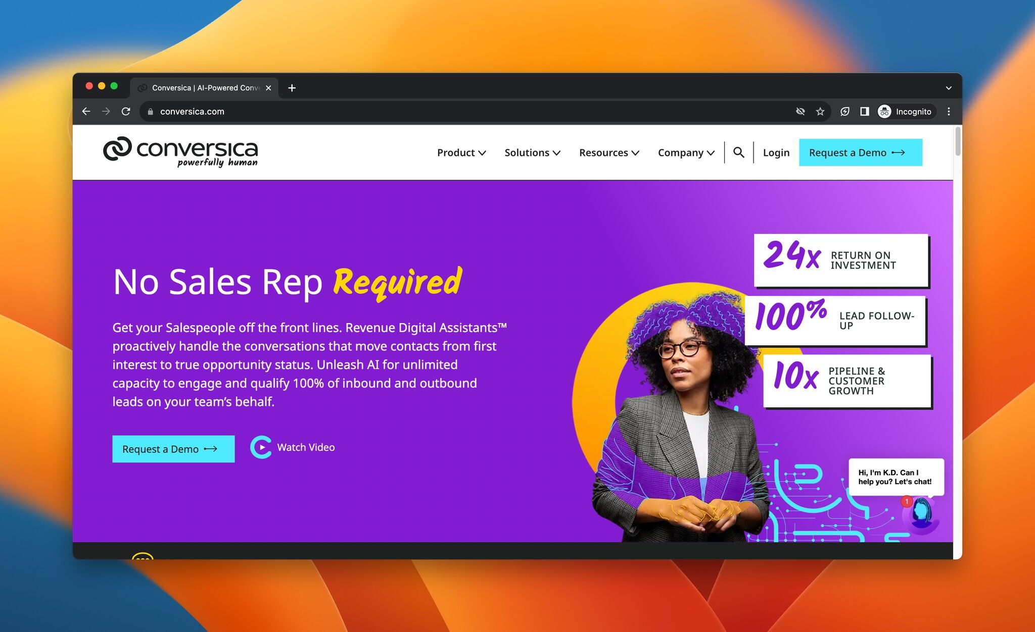 a screenshot of the landing page of Conversica, AI lead generation tool