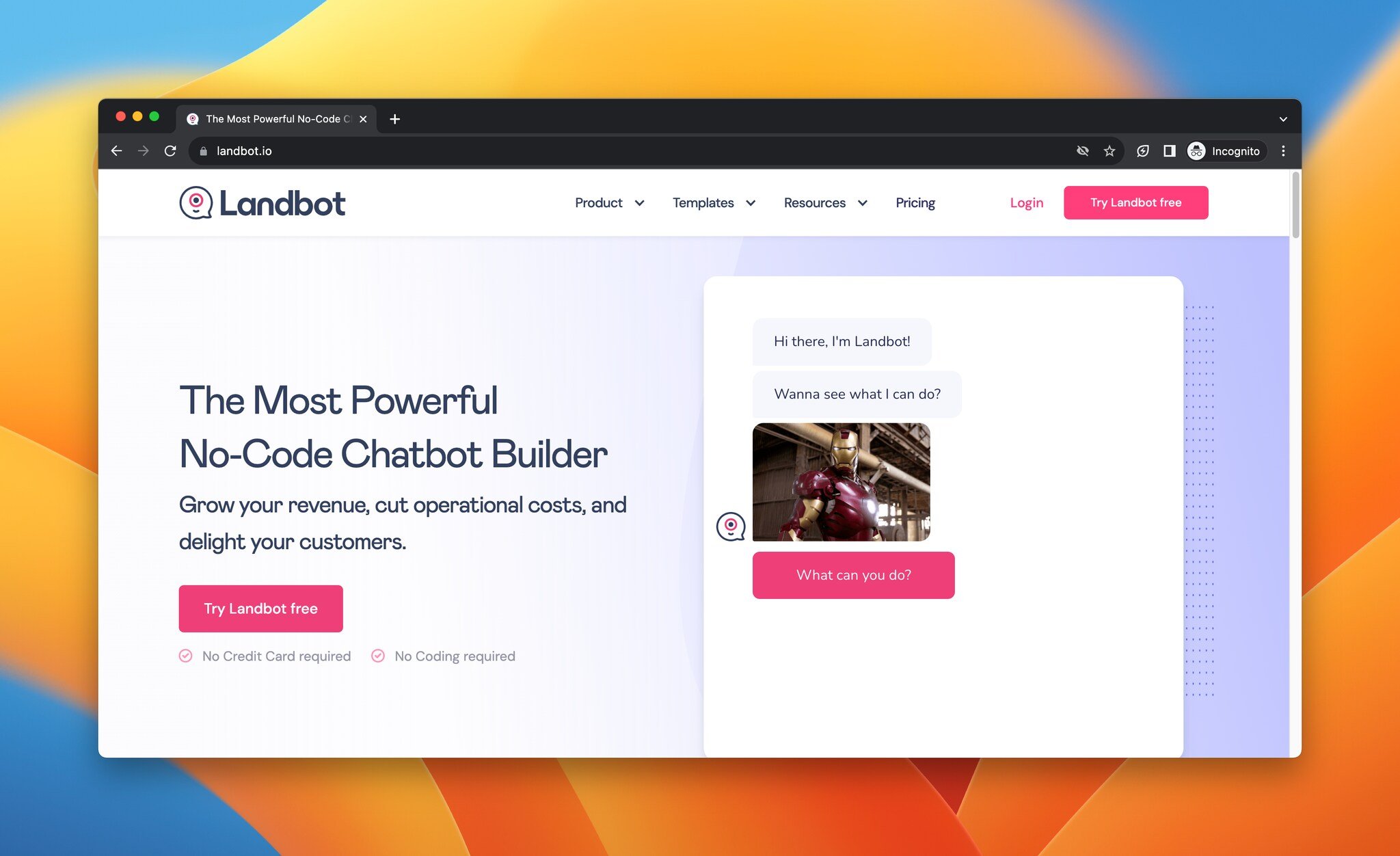 a screenshot of the landing page of Landbot, AI lead generation tool