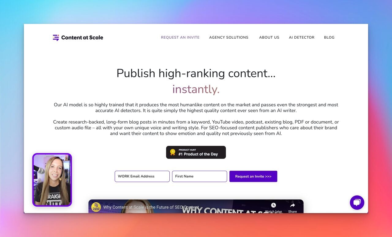 The homepage of Content at Scale platform which is one of the best AI marketing tools