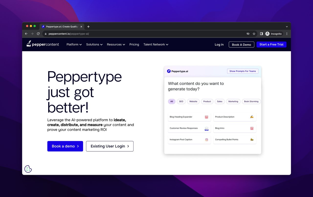 Peppertype.ai homepage with a sample structure