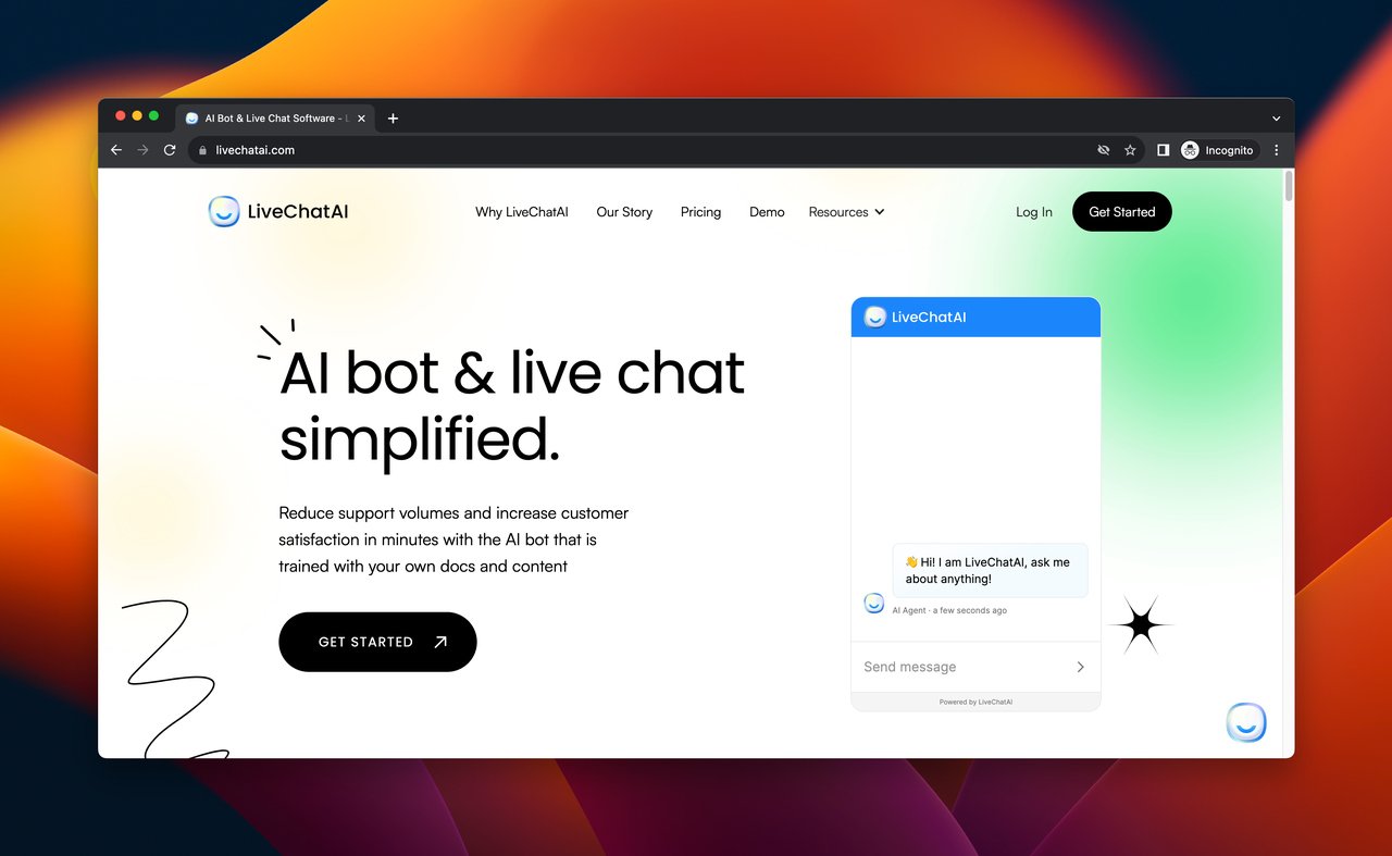 a screenshot of the landing page of LiveChatAI, AI tool for e-commerce