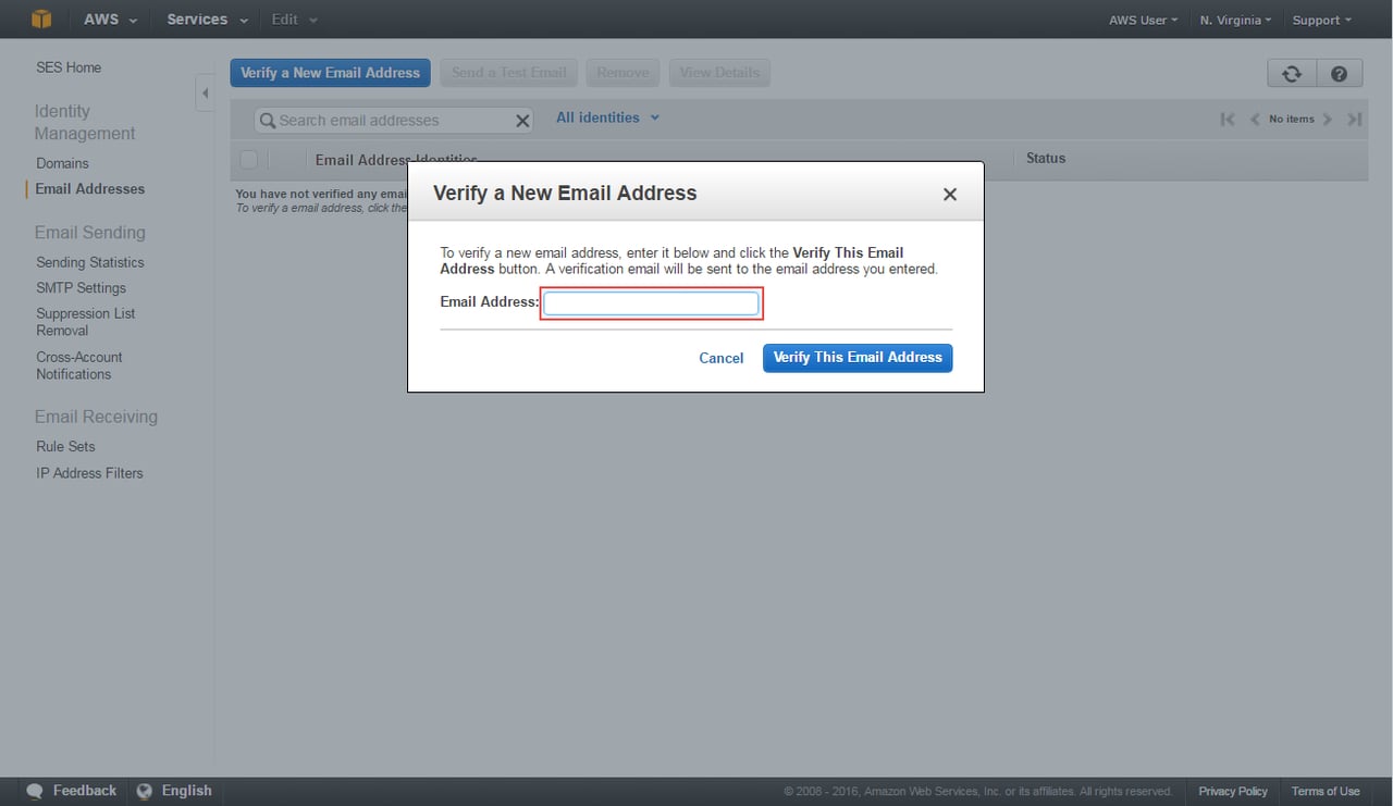 verifying email address-Amazon SES-guide-example