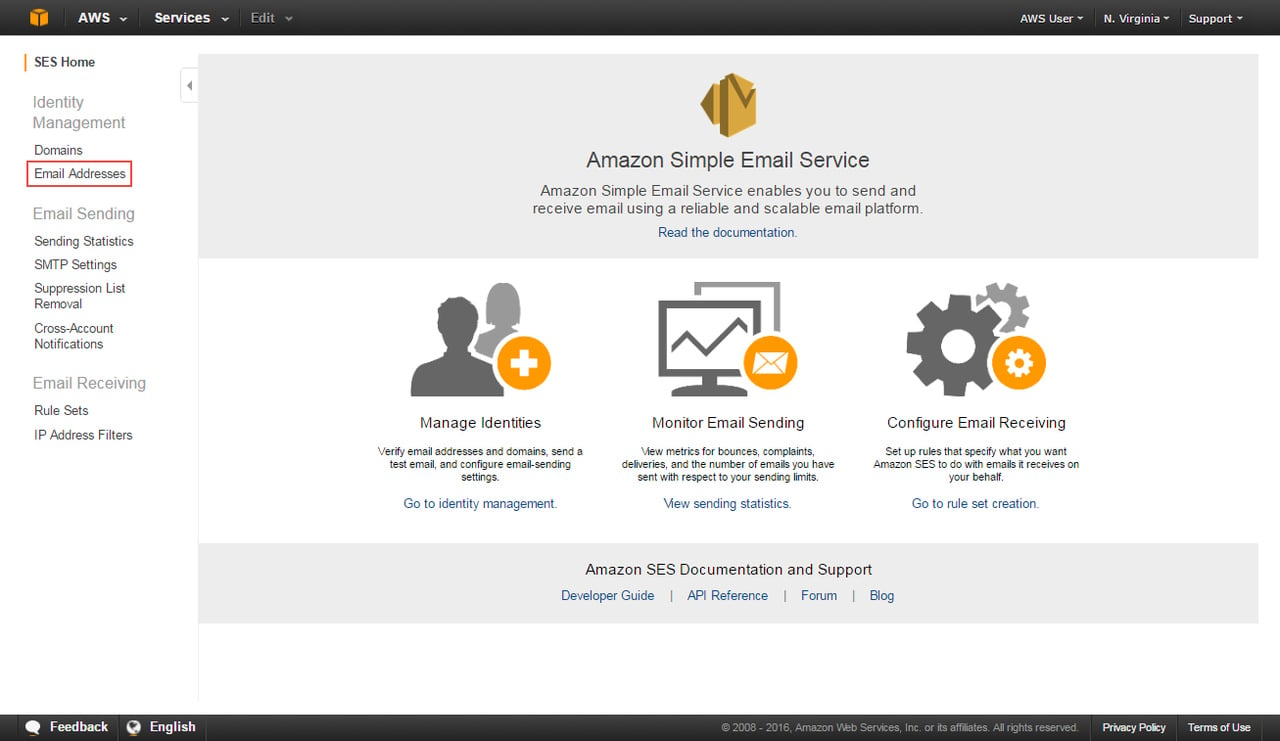 Verify new email address on Amazon SES Console.