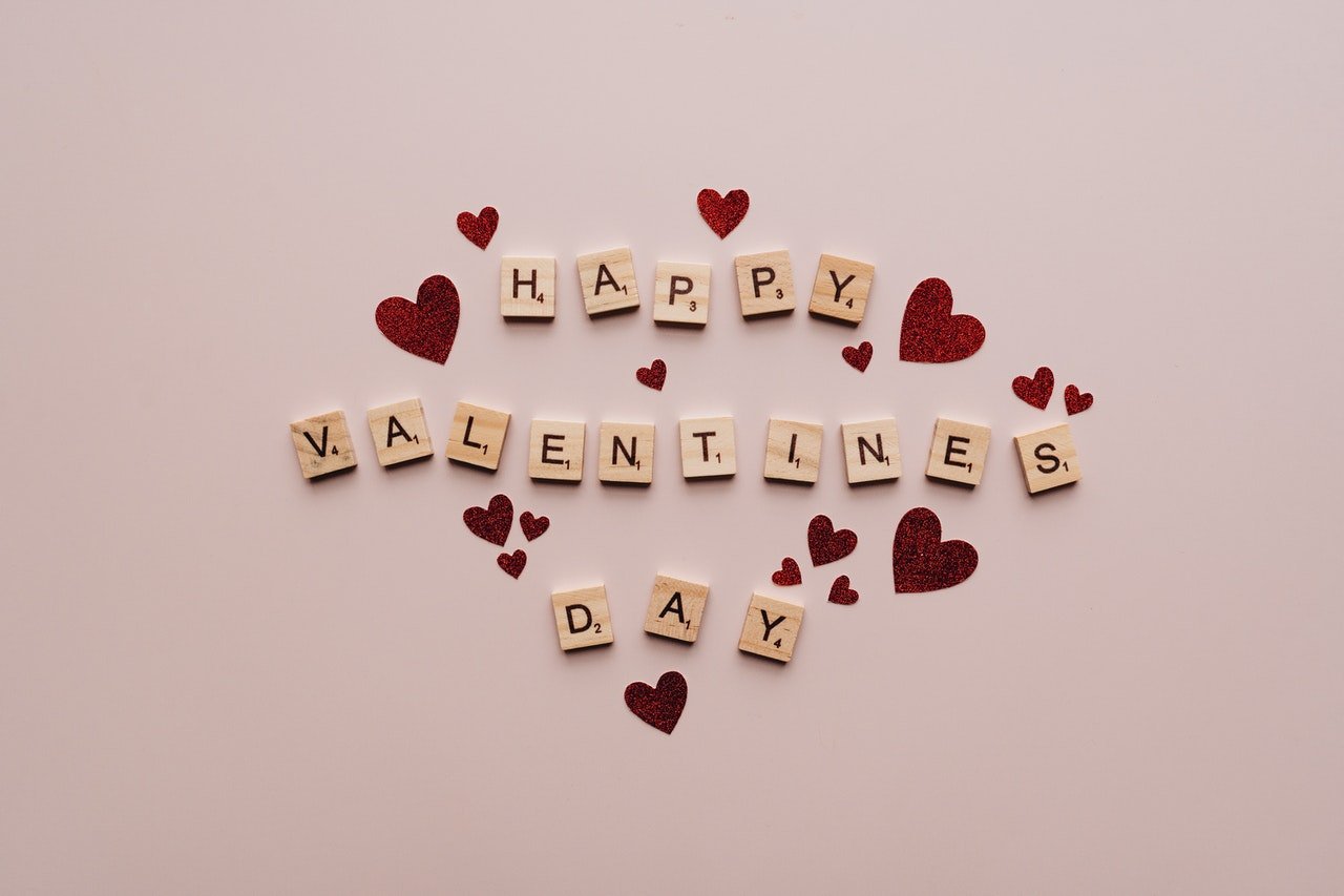 "Happy Valentines Day" written with Scrabble letters