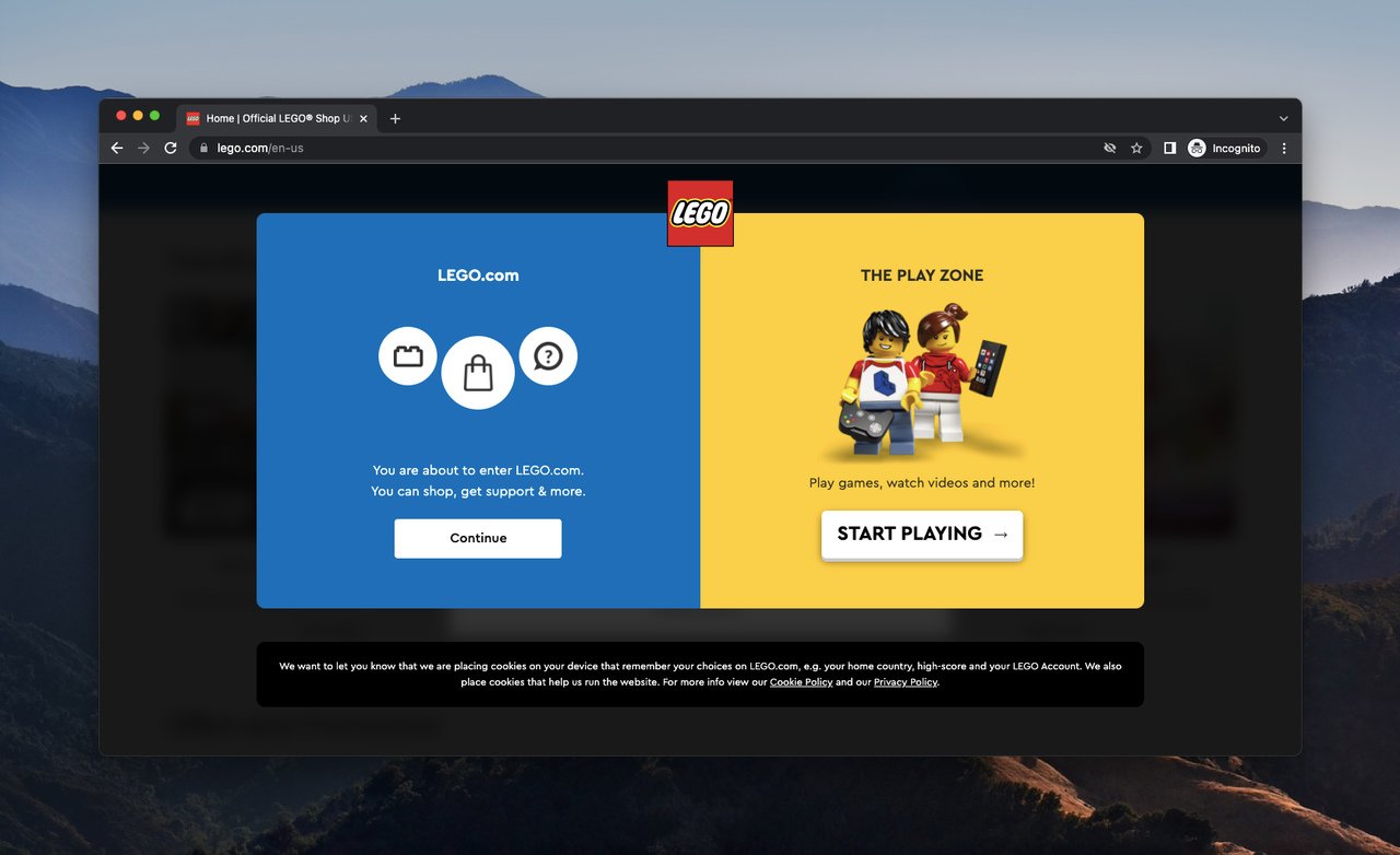 lego's popup message example