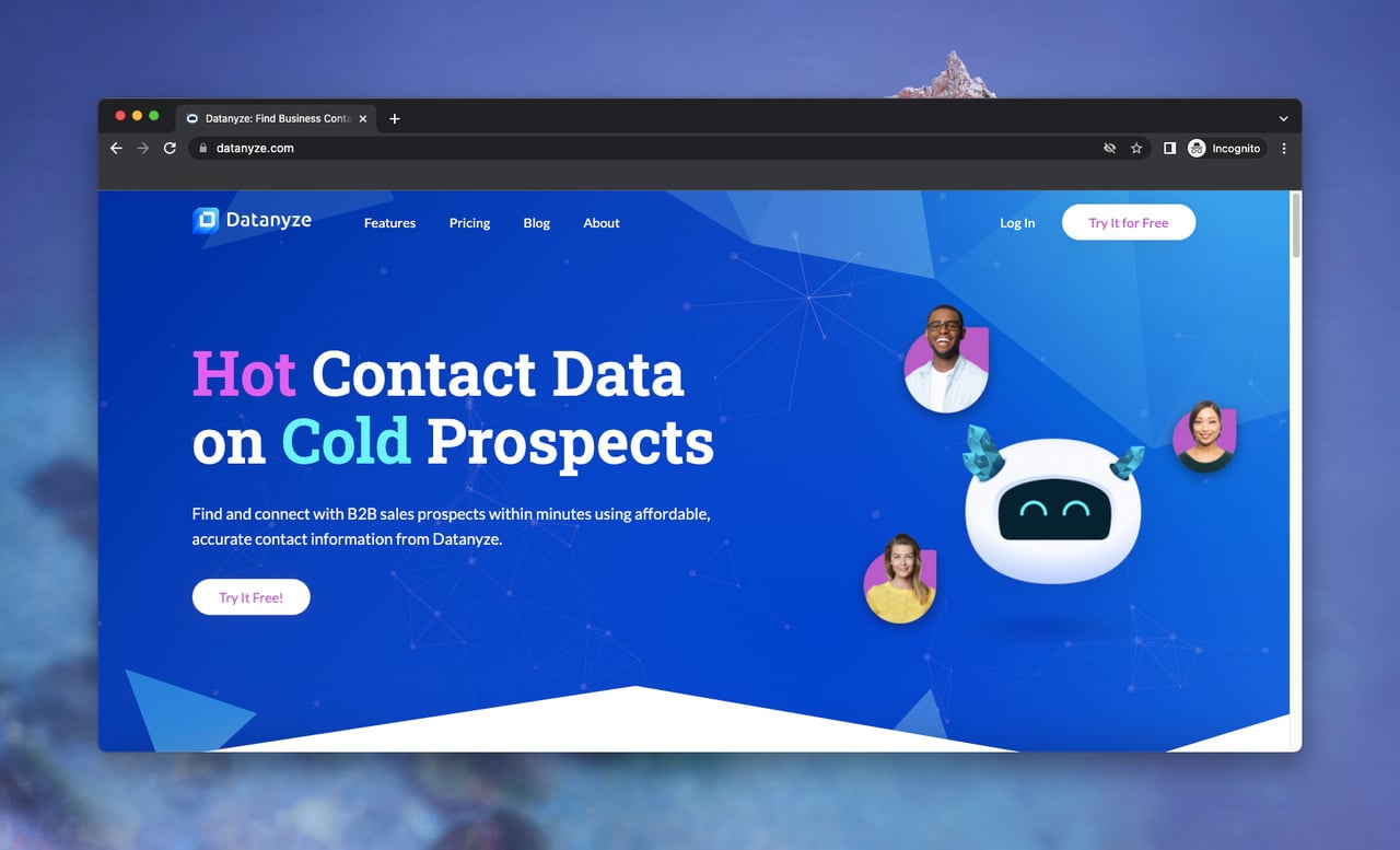 B2B data provider Datanyze's homepage