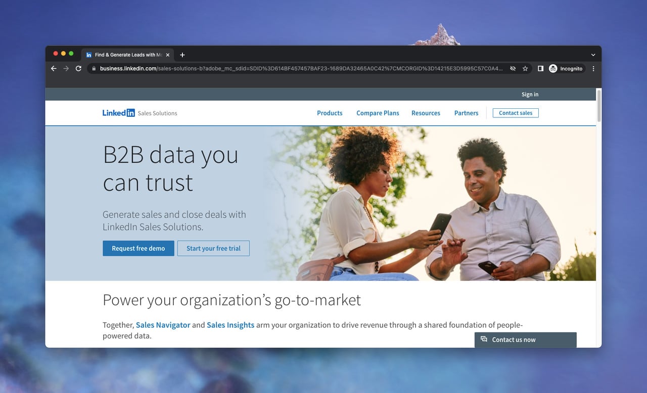 LinkedIn Sales Navigator's landing page