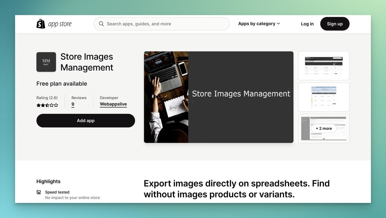 a sc reenshot of Images Management on Shopify app store