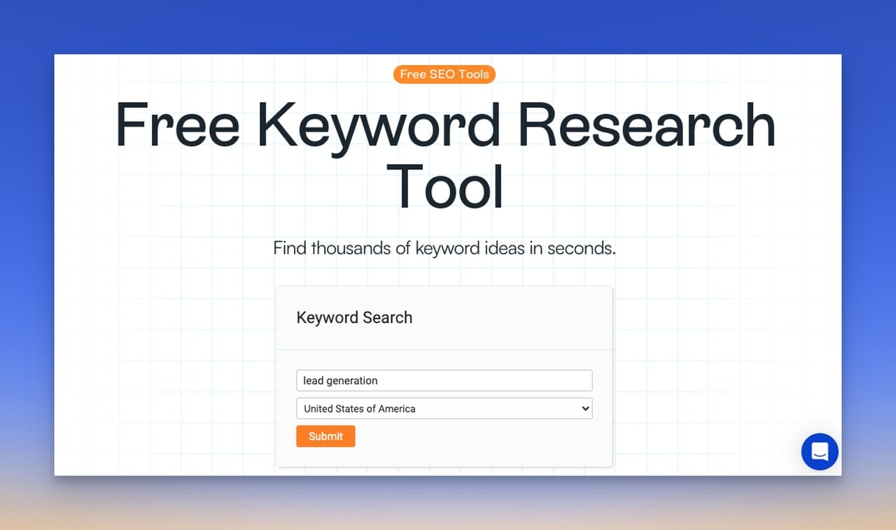 The webpage of SEOmator's keyword research tool