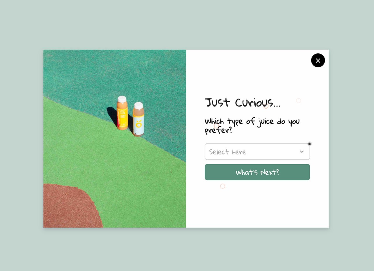 survey popup example with a psychographic question related to juice interests of visitors