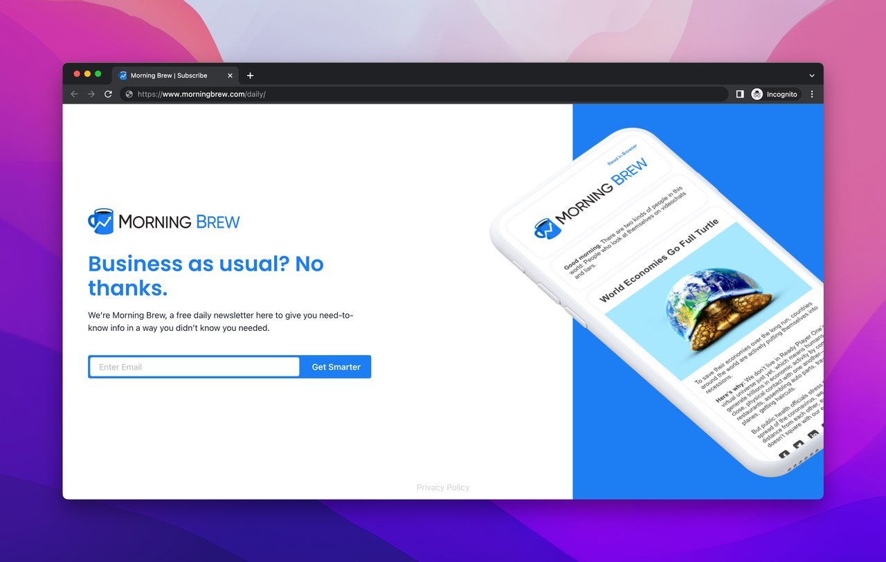 Morning brew ecommerce newsletter subscription page