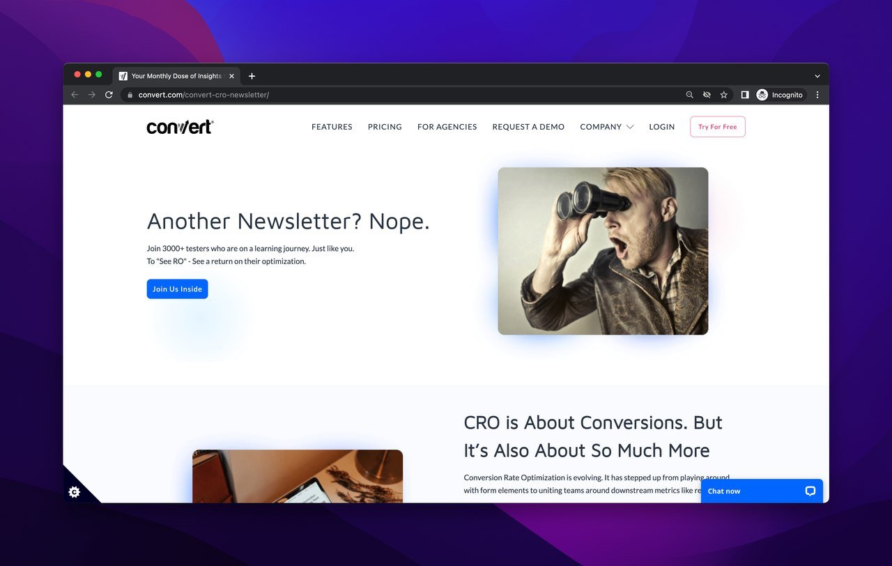 Convert CRO ecommerce newsletter subscription page